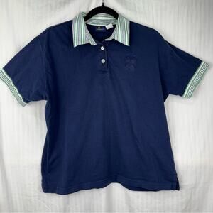 Liz Sport Golf Bags Vintage Navy Blue Polo Shirt Women’s Size Large Striped Trim